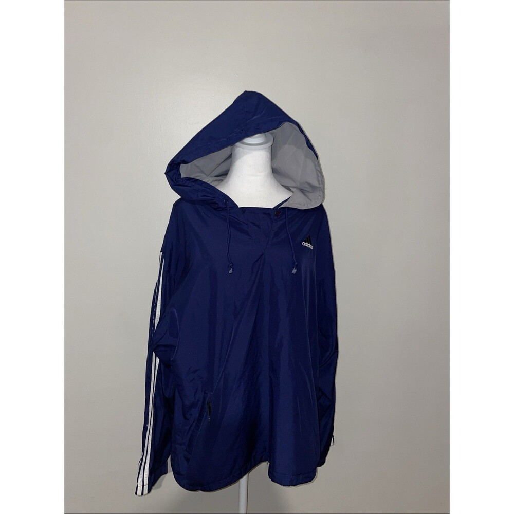 Vtg 90s Adidas Packable Anorak M Navy Windbreaker Pullover Y2K Gorpcore Hooded